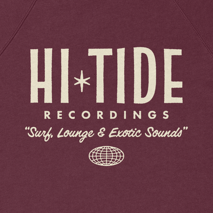 Hi-Tide Recordings "Surf, Lounge & Exotic Sounds" Crewneck Sweatshirt (Maroon)